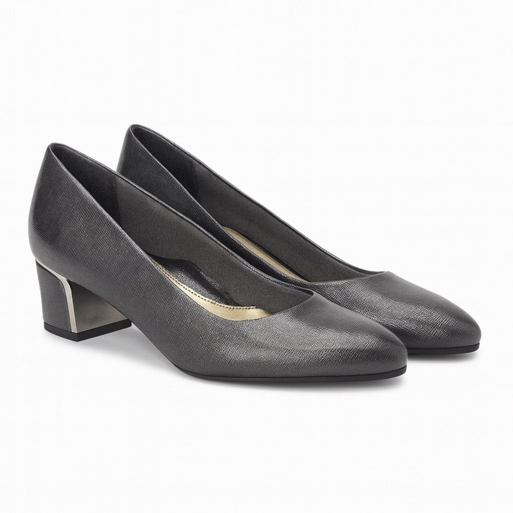 Soft Style by Hush Puppies Women’s Deanna Dress Pump Pewter Metallic 6 Wide NWOT